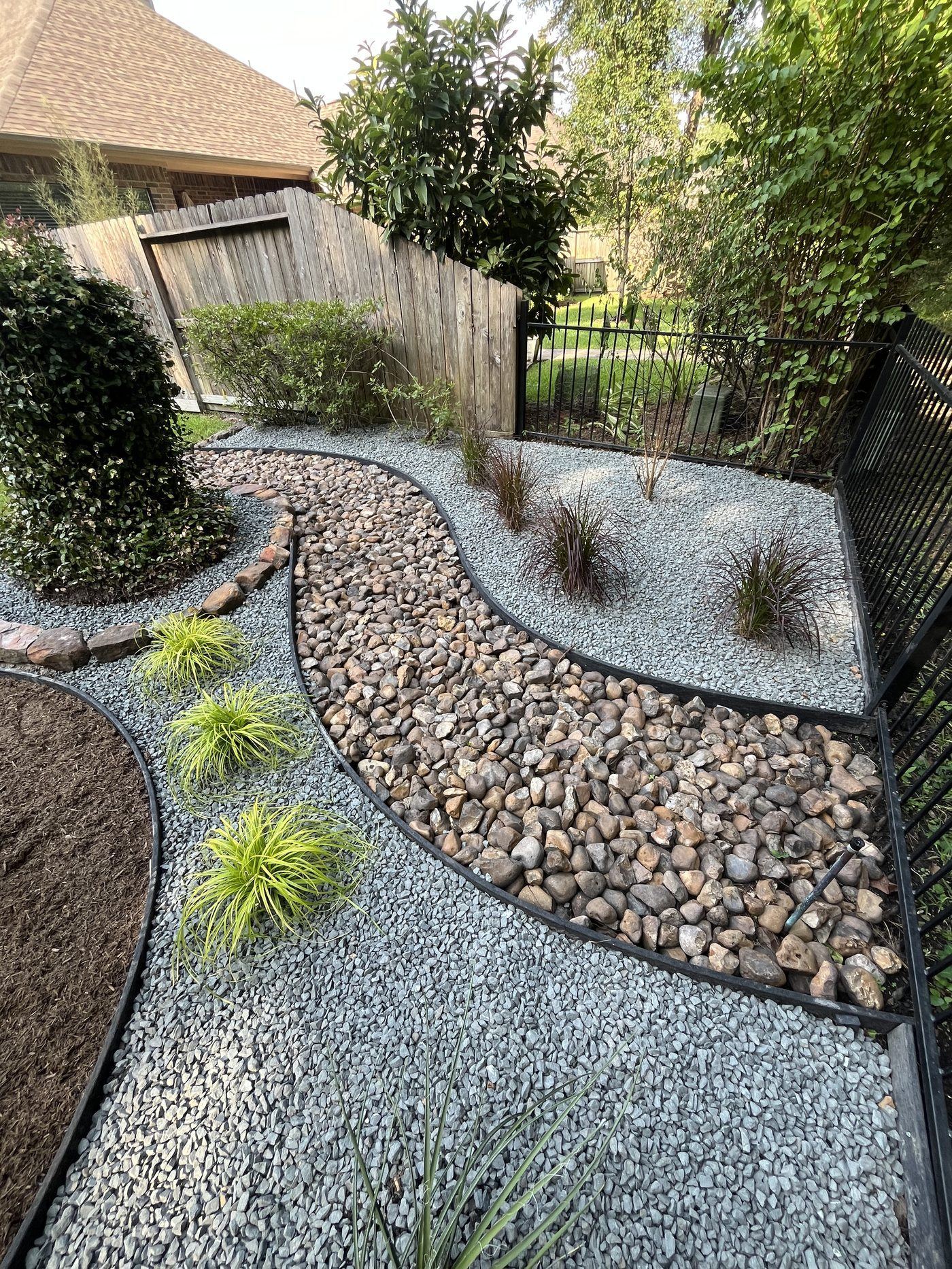 River rock and gravel landscape design Houston TX